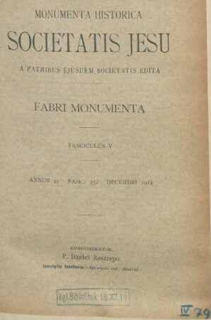 Fasciculus V. Annus 21 Fasc. 252 Decembri 1914