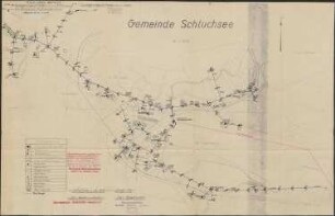 Bau der Hochspannungsleitung Rothaus - Schluchsee; Übersichtsplan über die Leitungen in Gemeinde Schluchsee, 1:1500