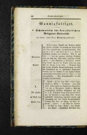 Schematism für den jährlichen Religions-Unterricht : in einer obersten Elementarklasse