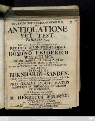 Disputatio Theologica Inauguralis, De Antiquatione Vet. Test. Ex Heb. IIX. v. 13.