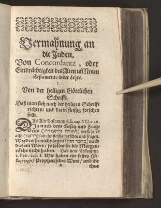 Vermahnung an die Juden. Von Concordantz, oder Eindrächtigkeit ...