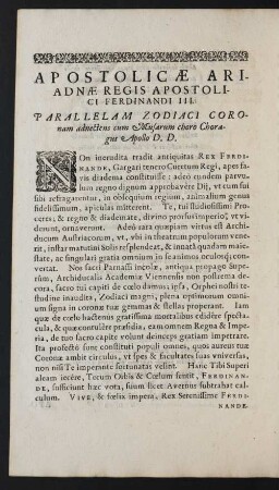 Apostolicae Ariadnae Regis Apostolici Ferdinandi III.