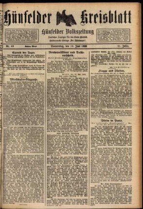 Erste Ausgabe vom Donnerstag, den 10. Juni 1926.