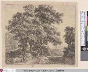 [Landschaft mit zwei Jungen; Two boys and a barking dog]
