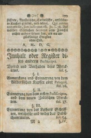 Innhalt oder Register diese andern Postscripti
