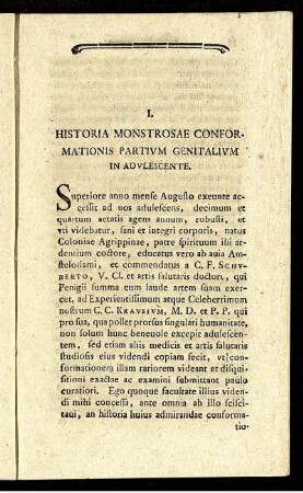 I. Historia Monstrosae Conformationis Partium Genitalium In Adulescente.