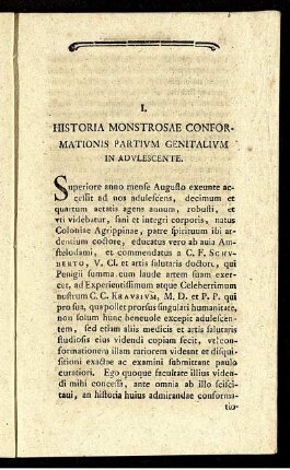 I. Historia Monstrosae Conformationis Partium Genitalium In Adulescente.