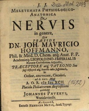 Meletemata Physiologico-Anatomica De Nervis in genere