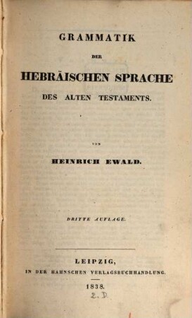 Grammatik der hebräischen Sprache des Alten Testaments