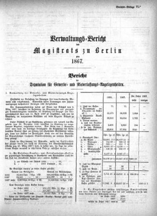 Bericht der Deputation für Gewerbe- und Niederlassungs-Angelegenheiten