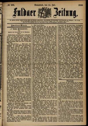 Zweite Ausgabe vom Samstag, den 14. Juli 1888.