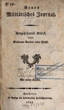 Neues militairisches Journal. 7, 7 = St. 13 - 14. 1793