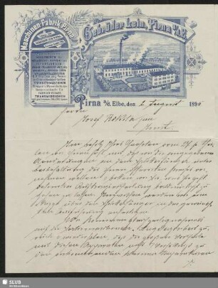 Maschinen-Fabrik Gebrüder Lein, Pirna a/d. Elbe : Anschreiben