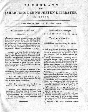 Buchhändler-Anzeigen für die Michaelmesse 1801.