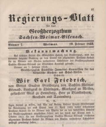 Nr. 7 : 19. Februar 1853
