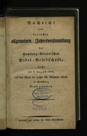 1.1816: Jahres-Bericht der Hamburg-Altonaer Bibel-Gesellschaft