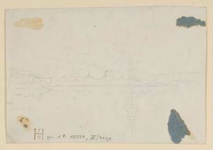 Seeufer mit Dorf [lose einliegendes Blatt aus Maximiliane von Arnims Skizzenbuch mit Motiven aus Wiepersdorf und Rügen]