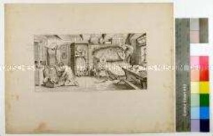 Blatt 6 Lieutenant von Uthmann auf Erholung in einer Gastherberge aus der Folge "Bilder aus dem Lieutenantsleben. Erinnerung an Rudolph von Uthmann"