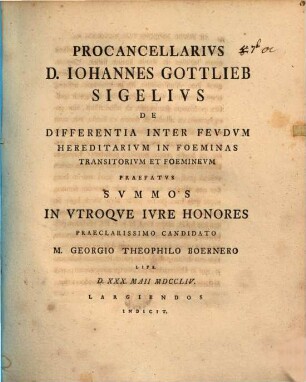 De differentia inter feudum hereditarium in foeminas transitorium et foemineum ...