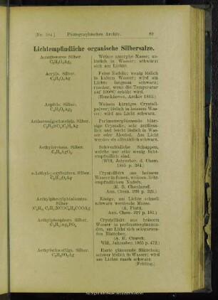 Lichtempfindliche organische Silbersalze