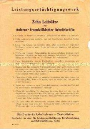 Merkblatt mit Hinweisen zur Behandlung von Fremdarbeitern