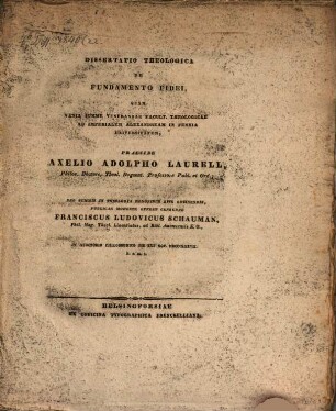 Dissertatio theologica de fundamento fidei