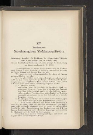 XIV. Bundesstaat: Grossherzogthum Mecklenburg-Strelitz.