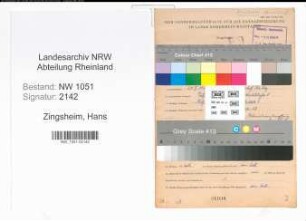 Entnazifizierung Hans Zingsheim , geb. 20.03.1911 (Beamter)