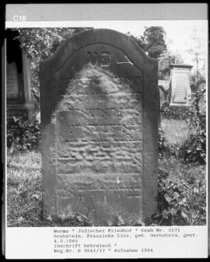 Grabstein von Franziska Linz, geborene Gernsheim (+ 1860.03.04)