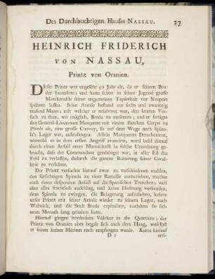 Heinrich Friderich von Nassau, Printz von Oranien