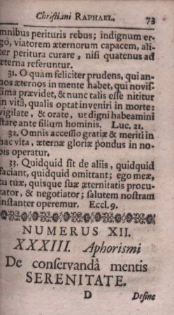 Numerus XII. XXXIII. Aphorismi De conservanda mentis Serenitate.