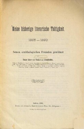 Meine bisherige literarische Thätigkeit : 1865 - 1893