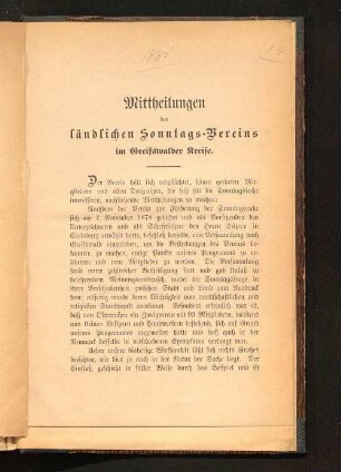 Mittheilungen des ländlichen Sonntags-Vereins im Greifswalder Kreise