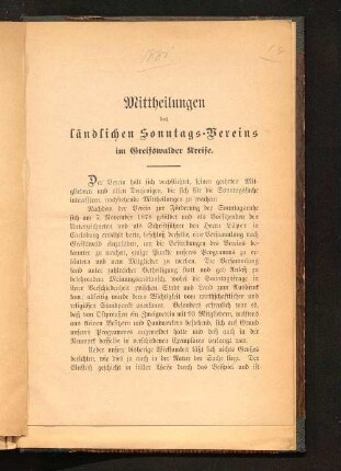 Mittheilungen des ländlichen Sonntags-Vereins im Greifswalder Kreise