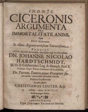Ciceronis Argumenta Pro Immortalitate Animi
