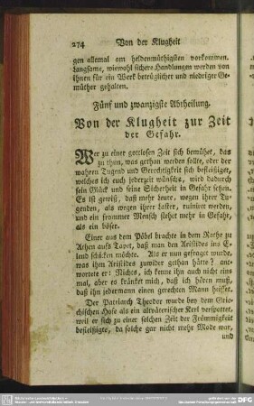 Fünf und zwanzigste Abtheilung. Von der Klugheit zur Zeit der Gefahr