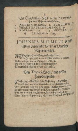 Der Frewdenspiel deß Terentii, so noch verhanden/ Nahmen und Ordnung.