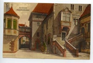 "Deutschordenshaus" - kleiner Deutschhof mit Freitreppe und Komturwappen-Erker