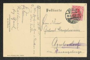 Brief von Fritz Brehmer, Walther Rathenau und August Gaul an Gerhart Hauptmann und Margarete Hauptmann