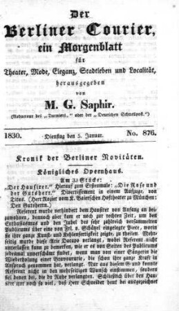 No. 876, Dienstag den 5. Januar 1830