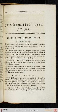 Intelligenzblatt Nro. XI