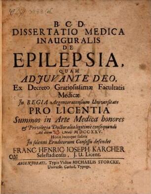 Diss. med. inaug. de epilepsia