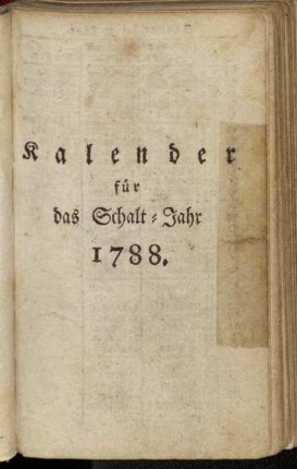 Kalender für das Schalt-Jahr 1788