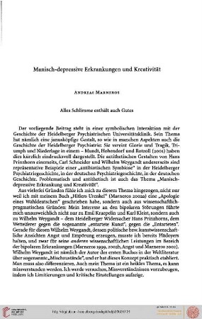Andreas Marneros: Manisch-depressive Erkrankungen und Kreativitiät