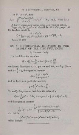 On a differential equation in the theory of elliptic functions.