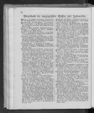 Verzeichniß der vorzüglichsten Messen und Jahrmärkte.