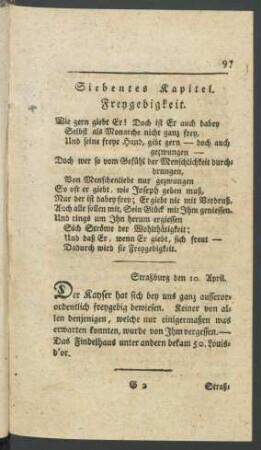 Siebentes Kapitel. Freygebigkeit