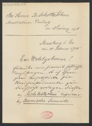 Brief an B. Schott's Söhne : 10.02.1905