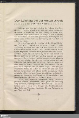 Der Lehrling bei der ersten Arbeit