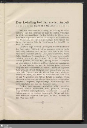 Der Lehrling bei der ersten Arbeit